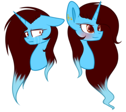 Size: 1619x1440 | Tagged: safe, artist:despotshy, oc, oc only, pony, unicorn, bust, duality, female, mare, simple background, solo, transparent background