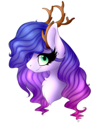 Size: 2497x3067 | Tagged: safe, artist:ondrea, oc, oc only, pony, antlers, hair over one eye, high res, looking at you, simple background, smiling, solo, transparent background