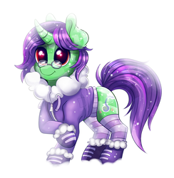 Size: 1701x1743 | Tagged: safe, oc, oc only, oc:crescent star, crystal pony, crystal unicorn, pony, unicorn, booties, clothes, glasses, hoodie, horn, male, snow, socks, solo, stallion, striped socks, unicorn oc