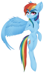 Size: 1280x1879 | Tagged: safe, artist:hayley1432, rainbow dash, pony, g4, bipedal, chest fluff, female, simple background, solo, spread wings, transparent background