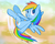 Size: 1280x1024 | Tagged: safe, artist:victorvinoda, rainbow dash, pony, g4, female, flying, grin, smiling, solo