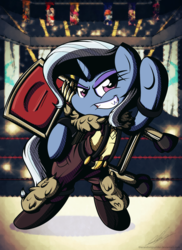 Size: 1600x2200 | Tagged: safe, artist:therandomjoyrider, trixie, pony, unicorn, g4, beowulf, clothes, crossover, female, mare, skullgirls, solo