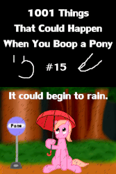 Size: 800x1200 | Tagged: safe, artist:barbra, part of a set, oc, oc only, unnamed oc, earth pony, pony, 1001 boops, animated, boop, finger, gif, hoof hold, looking up, pone, rain, sitting, solo, umbrella