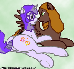 Size: 556x516 | Tagged: safe, artist:mellow91, oc, oc only, oc:glass sight, oc:mellow rhythm, pegasus, pony, unicorn, butt, comforting, glasses, looking at each other, love, male, melsight, plot, shipping, straight