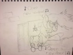Size: 4032x3024 | Tagged: safe, artist:mranthony2, oc, oc only, oc:mame, oc:patrick, pony, auntie mame, monochrome, movie reference, song reference, traditional art