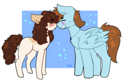 Size: 1190x783 | Tagged: safe, artist:bunnyghostt, oc, oc only, oc:charlie, oc:sorren, pegasus, pony, blushing, charren, couple, cute, jewelry, male, necklace, simple background, spots, straight, transparent background