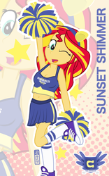 Size: 625x1000 | Tagged: safe, artist:dm29, sunset shimmer, equestria girls, g4, belly button, canterlot high, cheerleader, clothes, converse, female, midriff, one eye closed, open mouth, pom pom, shoes, sneakers, socks, solo, sports bra, sports shoes, sports skirt, wink
