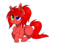 Size: 2293x1838 | Tagged: safe, artist:ohhoneybee, oc, oc only, pony, unicorn, chest fluff, female, heterochromia, mare, prone, simple background, solo, transparent background