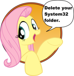 Size: 2000x2063 | Tagged: safe, idw, fluttershy, pegasus, pony, friendship is magic #3, g4, my little pony: friendship is magic (idw), bad advice fluttershy, delete system32, exploitable meme, female, high res, meme, pure unfiltered evil, solo, system32