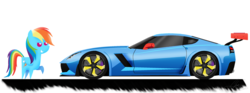 Size: 2652x988 | Tagged: safe, artist:oinktweetstudios, rainbow dash, pony, g4, car, chevrolet, corvette, corvette c7, female, hypercar, pointy ponies, simple background, solo, supercar, white background