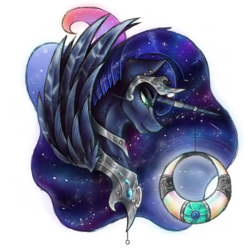 Size: 1600x1600 | Tagged: safe, artist:cross-the-swirl, princess luna, pony, g4, female, galaxy mane, horn, horn jewelry, jewelry, simple background, solo, transparent background