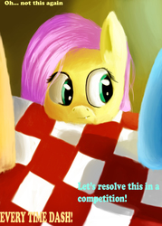 Size: 1700x2378 | Tagged: safe, artist:xskytheartist, fluttershy, pony, g4, competition, implied applejack, implied rainbow dash, looking away, offscreen character, solo focus