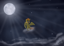 Size: 3500x2500 | Tagged: safe, artist:limedreaming, spitfire, pegasus, pony, g4, cloud, female, high res, mare, moon, night, open mouth, scenery, scenery porn, solo