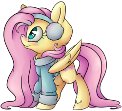 Size: 5983x5405 | Tagged: safe, artist:cutepencilcase, fluttershy, pegasus, pony, g4, absurd resolution, blushing, bottomless, chest fluff, clothes, cyan eyes, digital art, earmuffs, female, fluffy, grey sweater, hoof fluff, looking up, mare, neck fluff, partial nudity, pink hair, pink mane, pink tail, profile, simple background, solo, standing, sweater, sweatershy, transparent background, turtleneck, unshorn fetlocks, yellow coat