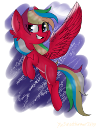 Size: 2400x3200 | Tagged: safe, artist:xxsunsetshimmer23xx, oc, oc only, oc:osumare, pegasus, pony, flying, grin, high res, smiling, solo