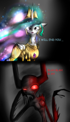 Size: 1600x2800 | Tagged: safe, artist:lucitfandmlp, princess celestia, g4, angry, armor, beelzebub, comic