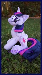Size: 568x1000 | Tagged: safe, artist:cinnamon-stitch, twilight sparkle, alicorn, pony, g4, grass, irl, photo, plushie, solo, twilight sparkle (alicorn)