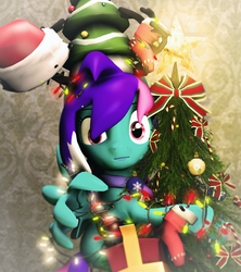 Size: 960x1080 | Tagged: dead source, safe, artist:thom330, oc, oc only, pegasus, pony, 3d, christmas decoration, christmas tree, decoration, looking at you, solo, tree
