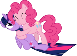 Size: 6000x4337 | Tagged: safe, artist:slb94, pinkie pie, twilight sparkle, alicorn, earth pony, pony, g4, princess twilight sparkle (episode), absurd resolution, frown, hape, happy, hug, non-consensual cuddling, simple background, smiling, transparent background, twilight sparkle (alicorn), vector