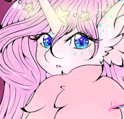 Size: 500x480 | Tagged: safe, artist:niniibear, oc, oc only, oc:morning aura, anthro, animated, blinking, blushing, bust, close-up, cute, face, furry, gif, pink, portrait, solo, stars