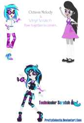 Size: 800x1166 | Tagged: safe, artist:prettycelestia, dj pon-3, octavia melody, vinyl scratch, oc, oc:technicolor scratch, equestria girls, g4, fusion, fusion:dj pon-3, fusion:octavia melody, fusion:scratchtavia, fusion:vinyl scratch, multiple arms