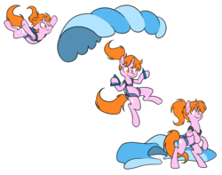 Size: 1095x861 | Tagged: safe, artist:egophiliac, oc, oc only, oc:maya northwind, pony, unicorn, bipedal, falling, parachute, simple background, skydiving, solo, sprite, transparent background