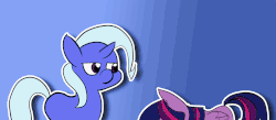 Size: 1078x468 | Tagged: safe, artist:darkone10, trixie, twilight sparkle, alicorn, pony, unicorn, g4, animated, boop, cute, diabetes, diatrixes, duo, eye contact, eyes closed, female, frame by frame, gif, gradient background, happy, heart, lidded eyes, looking at each other, missing cutie mark, open mouth, smiling, squigglevision, twiabetes, twilight sparkle (alicorn), video at source, wide eyes