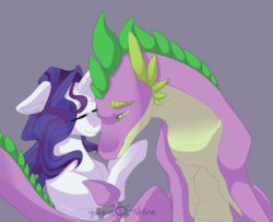 Size: 1020x830 | Tagged: safe, artist:yuyusunshine, rarity, spike, g4, male, nuzzling, older, older spike, ship:sparity, shipping, straight