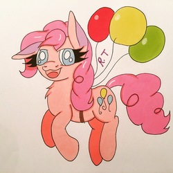 Size: 1949x1949 | Tagged: safe, artist:rainbowtashie, pinkie pie, earth pony, pony, g4, spoiler:comic, balloon, female, solo, traditional art