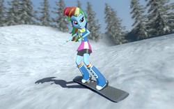 Size: 1280x800 | Tagged: safe, artist:cjwong34, rainbow dash, human, equestria girls, g4, 3d, clothes, female, gmod, scarf, shadow, snow, snowboard, solo, tree