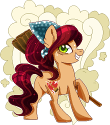 Size: 315x358 | Tagged: safe, artist:xwhitedreamsx, oc, oc only, earth pony, pony, broom, grin, looking back, simple background, smiling, solo, transparent background