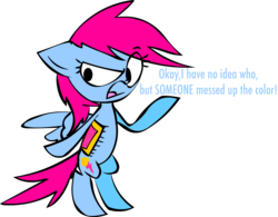 Size: 1162x908 | Tagged: safe, artist:mushroomcookiebear, rainbow dash, pegasus, pony, g4, bipedal, crossover, crossover fusion, dialogue, female, fusion, hexafusion, rainbow dash is not amused, simple background, solo, sylvia (wander over yonder), transparent background, unamused, unsure, wander over yonder, we have become one