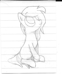 Size: 1560x1836 | Tagged: safe, artist:swegmeiser, oc, oc only, pony, lined paper, looking up, monochrome, pencil drawing, sitting, solo, traditional art