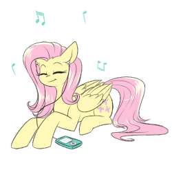Size: 750x750 | Tagged: safe, artist:cosmalumi, fluttershy, pony, g4, animated, cute, eyes closed, gif, listening, music notes, shyabetes, simple background, solo, transparent background