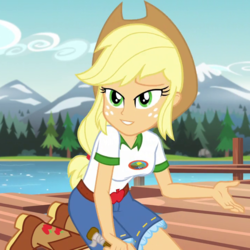 Size: 720x720 | Tagged: safe, edit, edited screencap, screencap, applejack, equestria girls, g4, my little pony equestria girls: legend of everfree, breasts, cropped, female, inverted mouth, solo