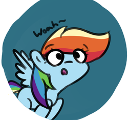 Size: 540x506 | Tagged: safe, artist:davierocket, rainbow dash, pony, g4, female, flying, open mouth, simple background, solo, text