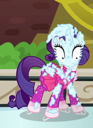 Size: 408x560 | Tagged: safe, screencap, rarity, pony, g4, the gift of the maud pie, cropped, female, ice skates, mare, snow, solo
