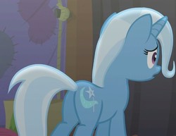 Size: 666x515 | Tagged: safe, screencap, trixie, pony, unicorn, g4, no second prances, butt, cropped, female, frown, mare, open mouth, plot, solo, wide eyes, worried