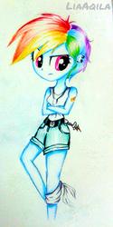 Size: 1280x2560 | Tagged: safe, artist:liaaqila, rainbow dash, equestria girls, g4, alternate clothes, alternate hairstyle, bandage, clothes, crossed arms, dog tags, ear piercing, female, piercing, short hair, short hair rainbow dash, solo, tank top, traditional art