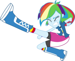 Size: 7509x6054 | Tagged: safe, artist:xxphantomxxx, rainbow dash, equestria girls, g4, absurd resolution, clothes, compression shorts, eyes closed, female, kick, simple background, skirt, solo, transparent background, vector