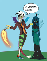 Size: 1301x1674 | Tagged: safe, artist:bakasiaxd, discord, queen chrysalis, human, chocolate, chocolate milk, fire, humanized, milk, pony coloring