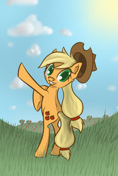 Size: 2000x3000 | Tagged: safe, artist:skune, applejack, earth pony, pony, g4, bipedal, female, looking back, rearing, solo
