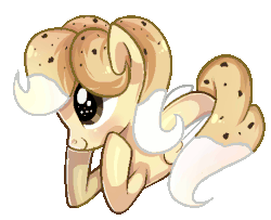 Size: 459x373 | Tagged: safe, artist:peachesandcreamated, oc, oc only, oc:chocolate chip, food pony, original species, animated, blinking, female, food, gif, mare, pixel art, prone, simple background, solo, transparent background