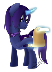 Size: 1300x1800 | Tagged: safe, artist:cloudy95, oc, oc only, pony, unicorn, curved horn, horn, magic, male, saddle bag, scroll, simple background, solo, stallion, transparent background