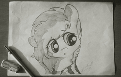 Size: 2074x1326 | Tagged: safe, artist:freeedon, fluttershy, pony, g4, bust, clothes, eraser, female, monochrome, pencil, portrait, solo, traditional art