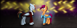 Size: 1940x724 | Tagged: safe, artist:stuflox, rainbow dash, scootaloo, the count of monte rainbow, g4, albert de morcef, clothes, crossover, rainbow blitz, rainbow dantes, rule 63, scootabert, scooteroll, the count of monte cristo