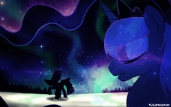 Size: 1920x1200 | Tagged: safe, artist:lilapudelpony, princess luna, twilight sparkle, alicorn, pony, g4, silhouette, twilight sparkle (alicorn)