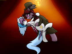 Size: 1500x1125 | Tagged: safe, artist:stuflox, oc, oc only, alicorn, earth pony, pony, clothes, dancing, hat, top hat