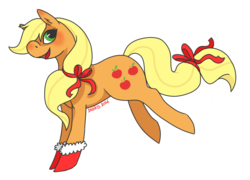 Size: 826x594 | Tagged: safe, artist:denkis, applejack, earth pony, pony, g4, clothes, female, simple background, socks, solo, transparent background