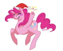 Size: 628x510 | Tagged: safe, artist:denkis, pinkie pie, earth pony, pony, g4, eyes closed, female, hat, santa hat, simple background, solo, transparent background